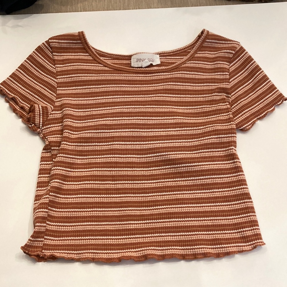 Small 60% cotton 40% polyester pink rose striped crop top
